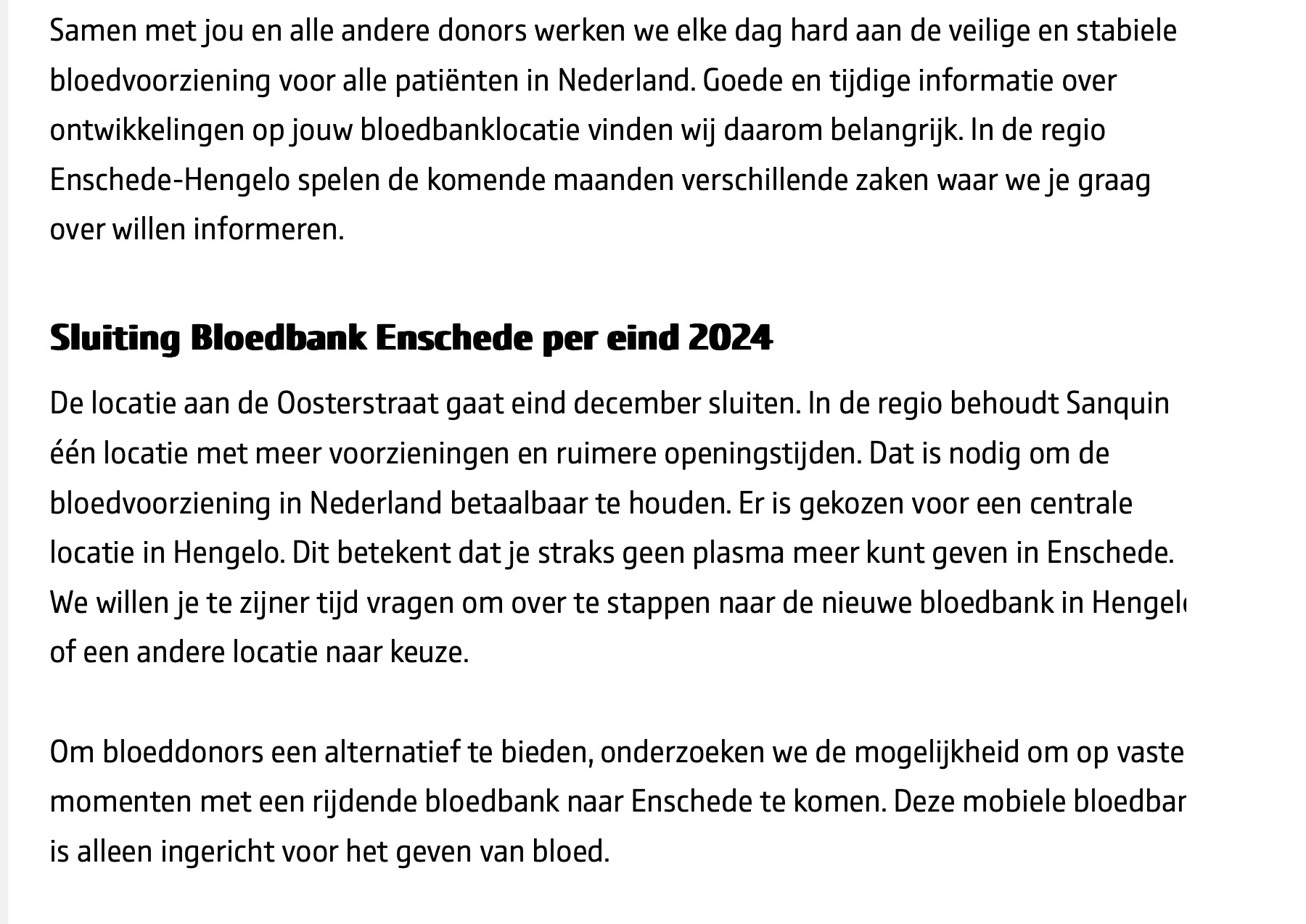 Sluiting bloedbank Enschede